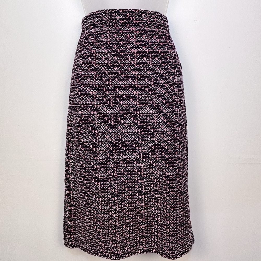 Vintage St John Skirt 6 Pink Black Midi Knit Wool Tweed Luxury Stretch 90s Y2K